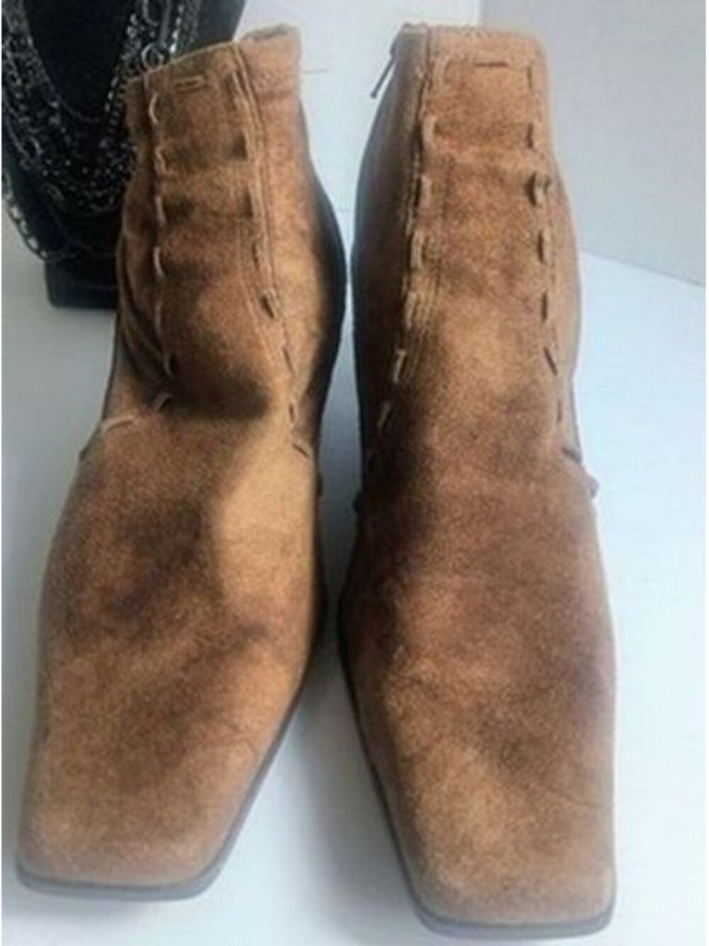 Franco Sorto Brown Suede Women's Ankle Boots Zip Up Square Toe 9.5